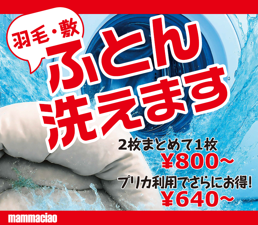 羽毛・敷ふとん洗えます